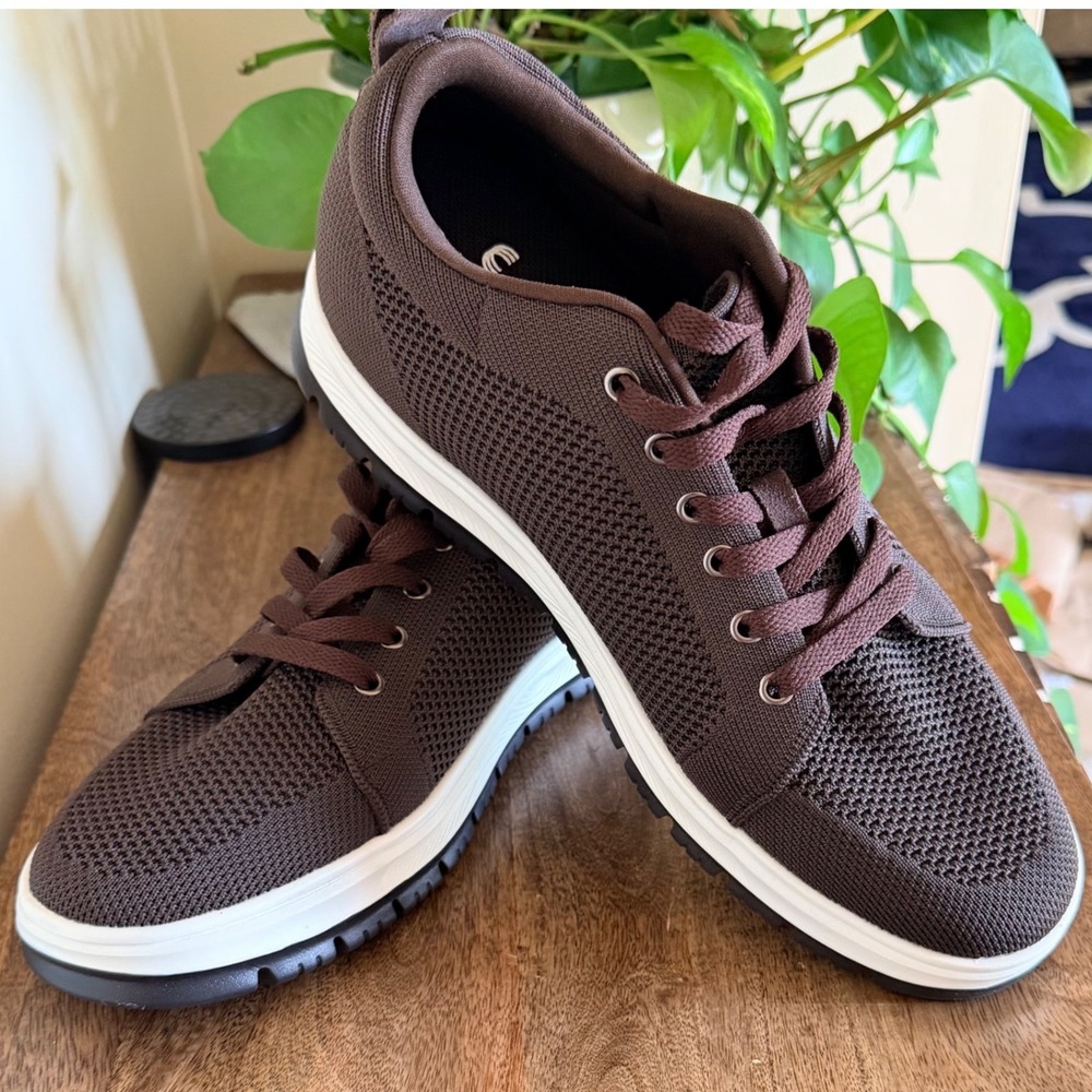Calto X2325 Elevator Sneakers Mens 11‎ Brown Knit Mesh Height Increasing Shoes